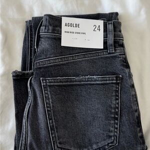 NWT Agolde High Rise Black Jeans Stove Pipe Sleek Modern Style
